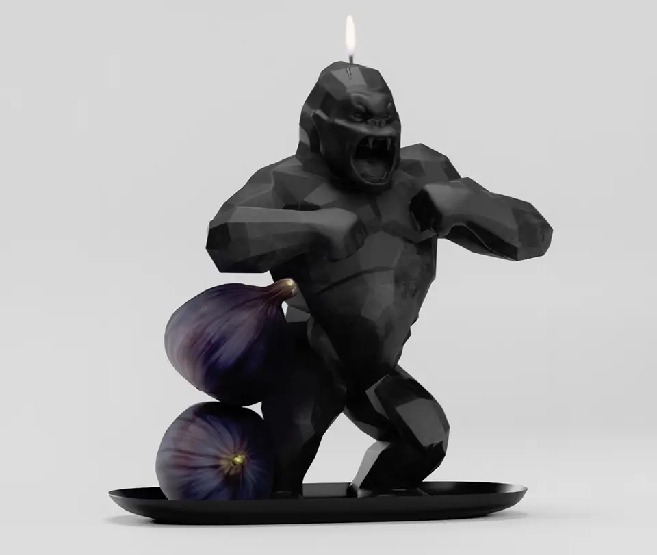 Sculpture gorille Richard Orlinski noire utilisée comme bougie
